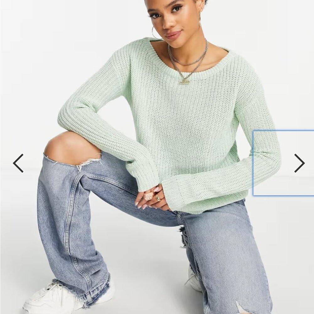 ASOS Missguided Off Shoulder Wide Neck Loose Fit Sweater - Sage/Mint Green